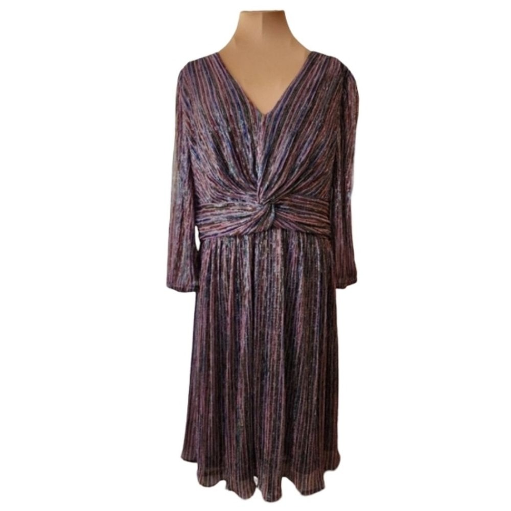 Julia Jordan Multi Color Metallic Sunburst Pleated Twist Front Dress JJ38333 - Picture 2 of 8